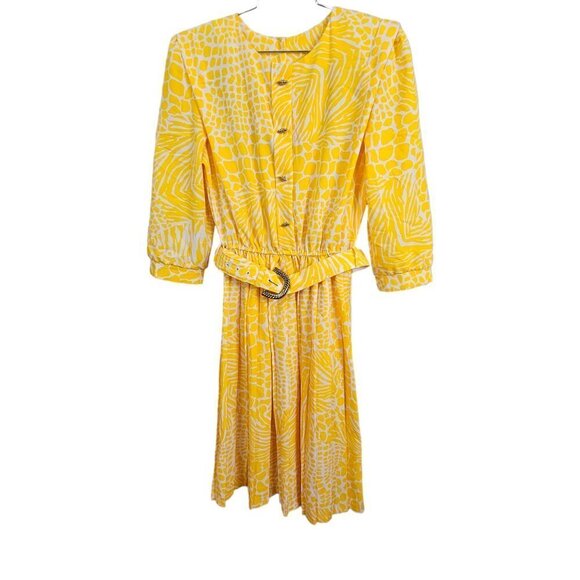 Breli Originals Vintage Yellow Pattern Belted Dress - Picture 1 of 10